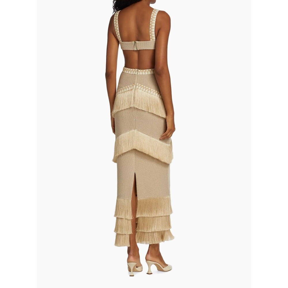 Metallic Knit Maxi Dress with Fringe Trim NWT - Picture 6 of 12